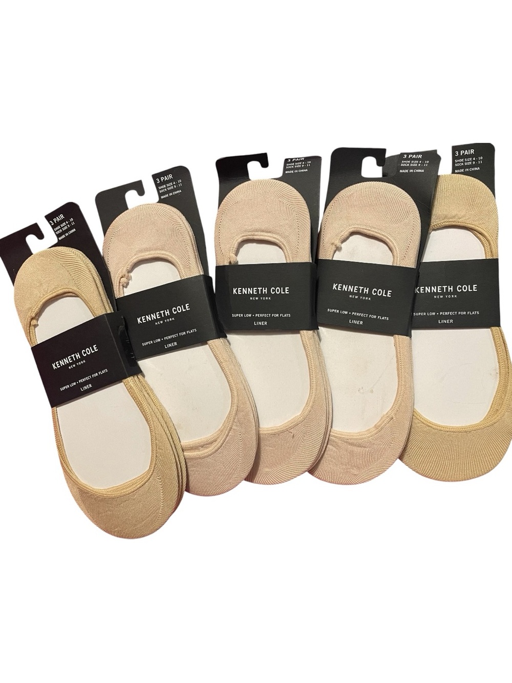 Kenneth Cole Super Low Liner Socks 3-Pack Nude/Beige | Bundle of 5 Packs | New